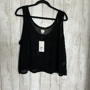 a new day Black Sleeveless Crochet Top